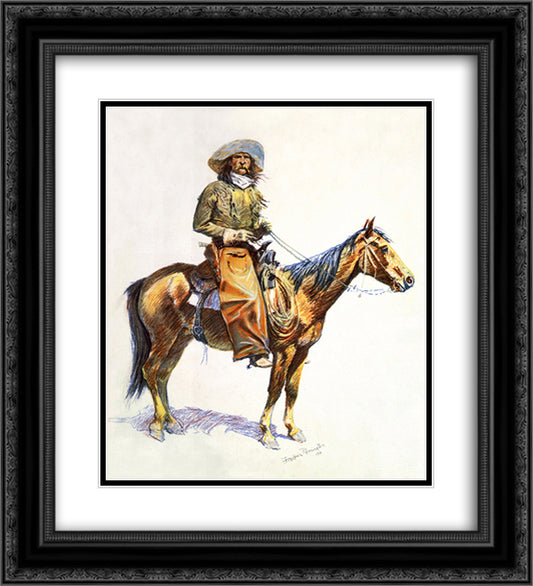 Arizona cow-boy 20x22 Black Ornate Wood Framed Art Print Poster with Double Matting by Remington, Frederic