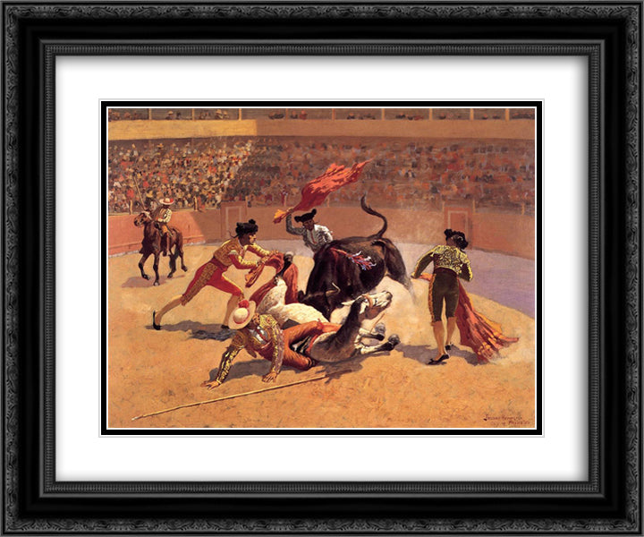 Bull Fight in Mexico 24x20 Black Ornate Wood Framed Art Print Poster with Double Matting by Remington, Frederic