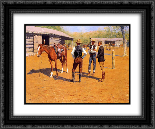 Buying Polo Ponies in the West 24x20 Black Ornate Wood Framed Art Print Poster with Double Matting by Remington, Frederic