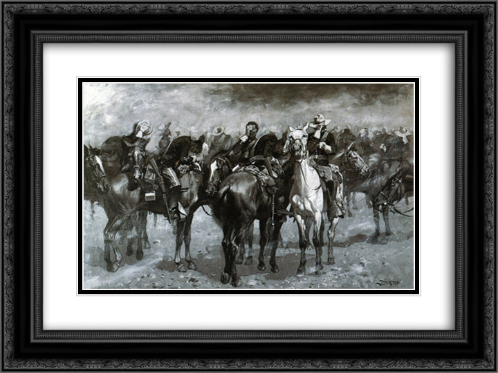 Cavalry in an Arizona Sandstorm 24x18 Black Ornate Wood Framed Art Print Poster with Double Matting by Remington, Frederic