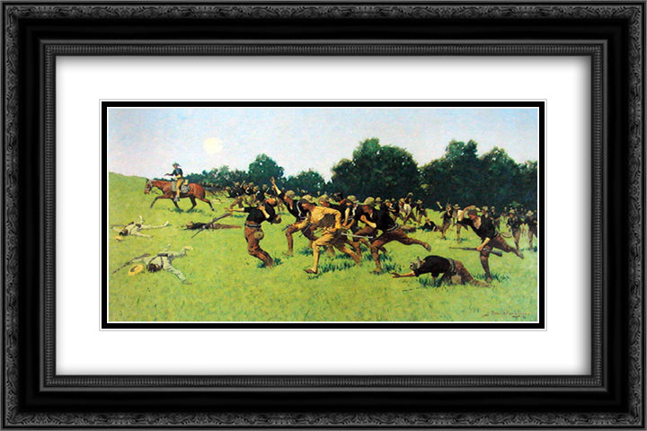 Charge of the Rough Riders at San Juan Hill 24x16 Black Ornate Wood Framed Art Print Poster with Double Matting by Remington, Frederic