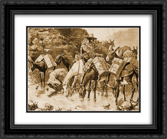 Mule Train Crossing the Sierras 24x20 Black Ornate Wood Framed Art Print Poster with Double Matting by Remington, Frederic