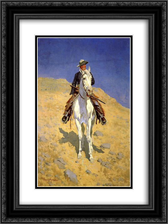 Self-Portrait on a Horse 18x24 Black Ornate Wood Framed Art Print Poster with Double Matting by Remington, Frederic