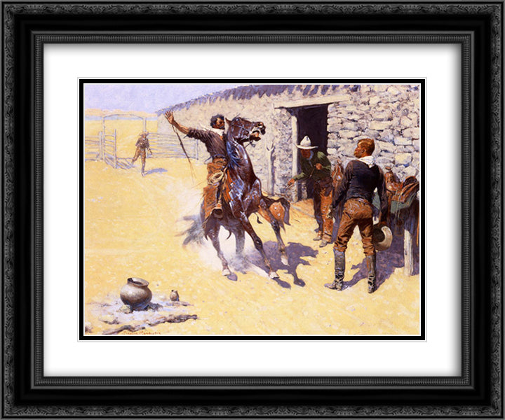 The Apaches! 24x20 Black Ornate Wood Framed Art Print Poster with Double Matting by Remington, Frederic