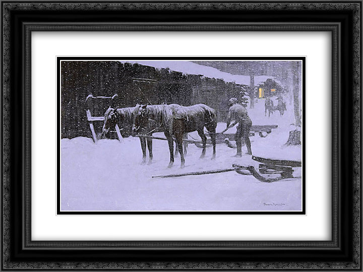 The End of the Day 24x18 Black Ornate Wood Framed Art Print Poster with Double Matting by Remington, Frederic