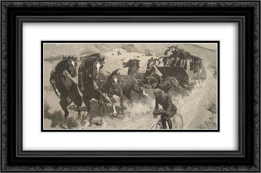 The Right of the Road 24x16 Black Ornate Wood Framed Art Print Poster with Double Matting by Remington, Frederic