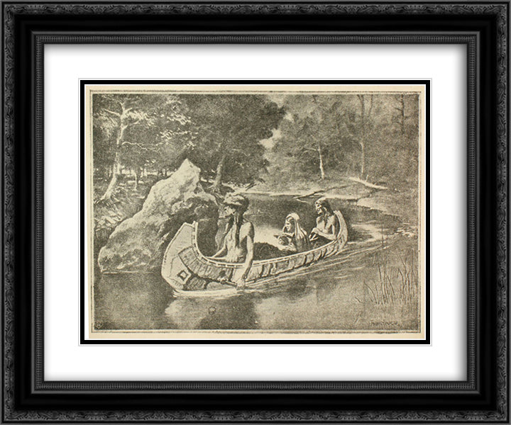 The Song of Hiawatha illustration 24x20 Black Ornate Wood Framed Art Print Poster with Double Matting by Remington, Frederic