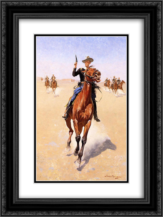 The Trooper 18x24 Black Ornate Wood Framed Art Print Poster with Double Matting by Remington, Frederic