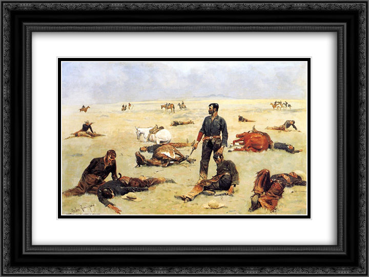 What an Unbranded Cow Has Cost 24x18 Black Ornate Wood Framed Art Print Poster with Double Matting by Remington, Frederic