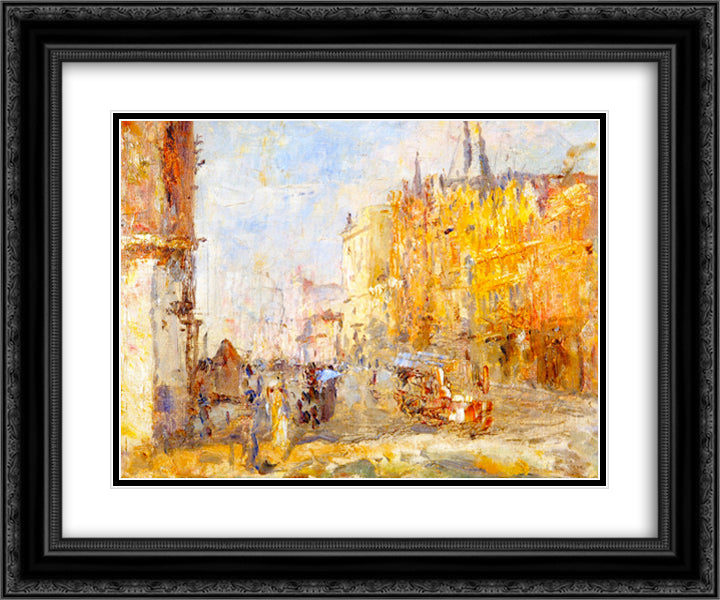 Collins Street 24x20 Black Ornate Wood Framed Art Print Poster with Double Matting by McCubbin, Frederick