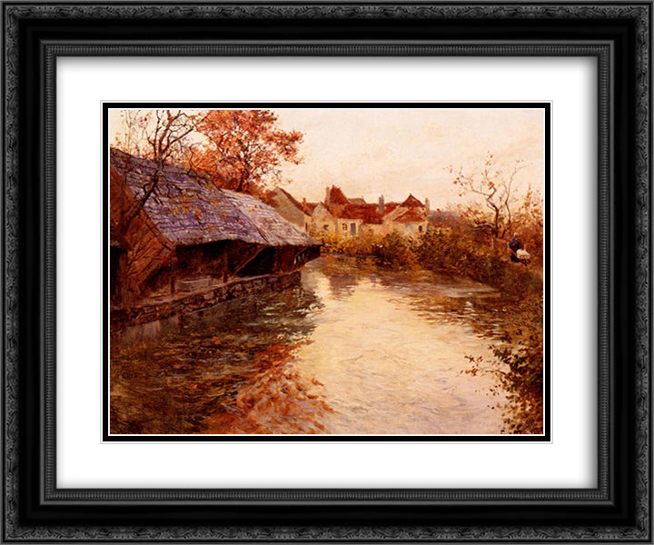 A Morning River Scene 24x20 Black Ornate Wood Framed Art Print Poster with Double Matting by Thaulow, Frits