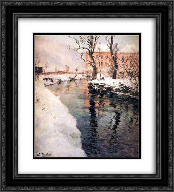 A River in the Winter 20x22 Black Ornate Wood Framed Art Print Poster with Double Matting by Thaulow, Frits