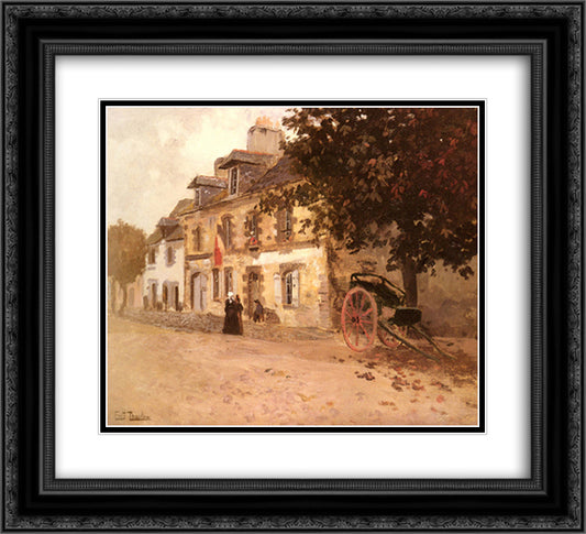 A Village Street in France 22x20 Black Ornate Wood Framed Art Print Poster with Double Matting by Thaulow, Frits