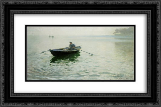 Alkejegeren 24x16 Black Ornate Wood Framed Art Print Poster with Double Matting by Thaulow, Frits