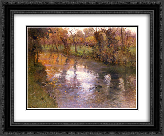 An Orchard on the Banks of a River 24x20 Black Ornate Wood Framed Art Print Poster with Double Matting by Thaulow, Frits