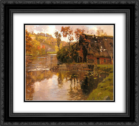 Cottage by a Stream 22x20 Black Ornate Wood Framed Art Print Poster with Double Matting by Thaulow, Frits