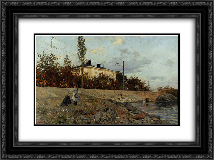 Evening at the Bay of Frogner 24x18 Black Ornate Wood Framed Art Print Poster with Double Matting by Thaulow, Frits