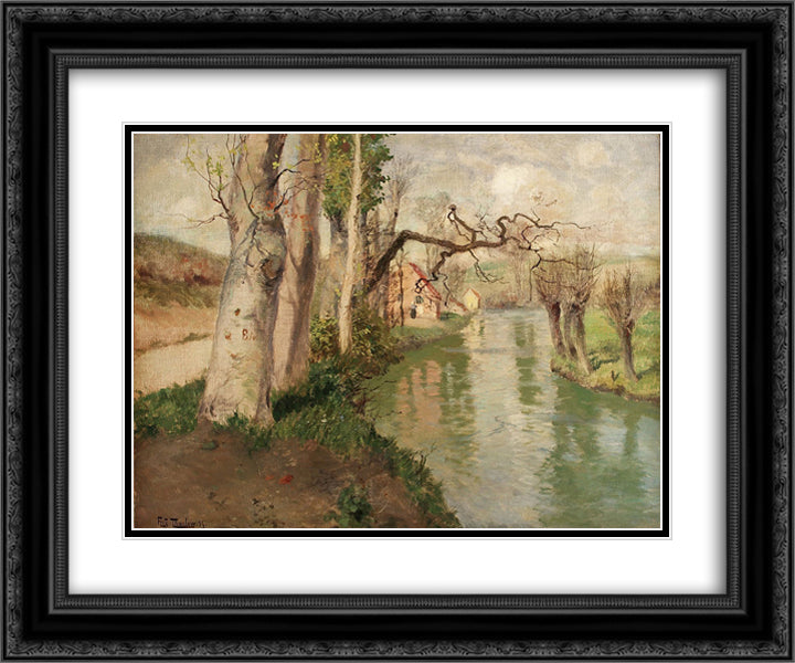 From Dieppe to Arques River 24x20 Black Ornate Wood Framed Art Print Poster with Double Matting by Thaulow, Frits