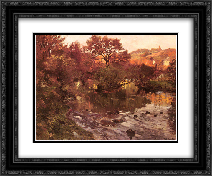 Golden Autumn, Brittany 24x20 Black Ornate Wood Framed Art Print Poster with Double Matting by Thaulow, Frits