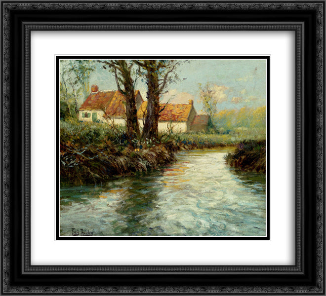 House by yhe Water's Edge 22x20 Black Ornate Wood Framed Art Print Poster with Double Matting by Thaulow, Frits