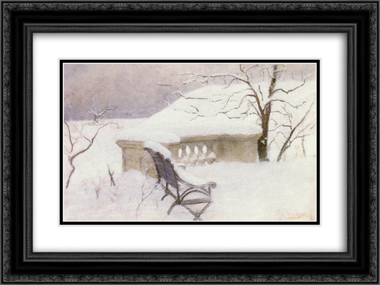 In the Elbank, Hamburg 24x18 Black Ornate Wood Framed Art Print Poster with Double Matting by Thaulow, Frits