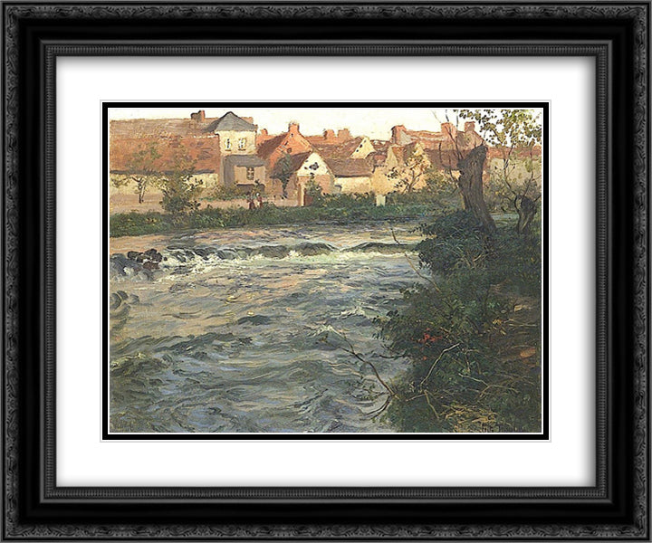 Landscape and River 24x20 Black Ornate Wood Framed Art Print Poster with Double Matting by Thaulow, Frits