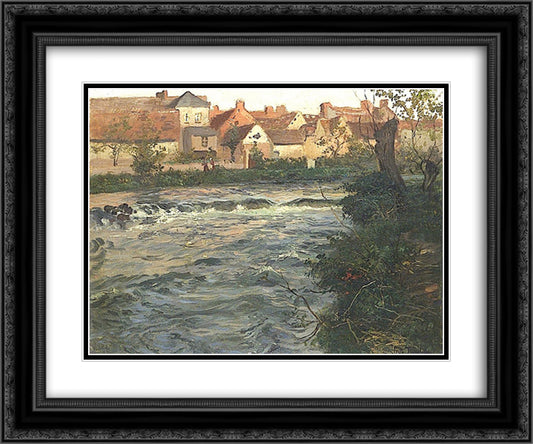 Landscape and River 24x20 Black Ornate Wood Framed Art Print Poster with Double Matting by Thaulow, Frits