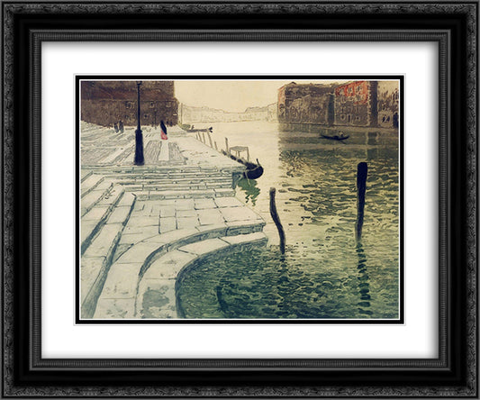 Marble Steps 24x20 Black Ornate Wood Framed Art Print Poster with Double Matting by Thaulow, Frits