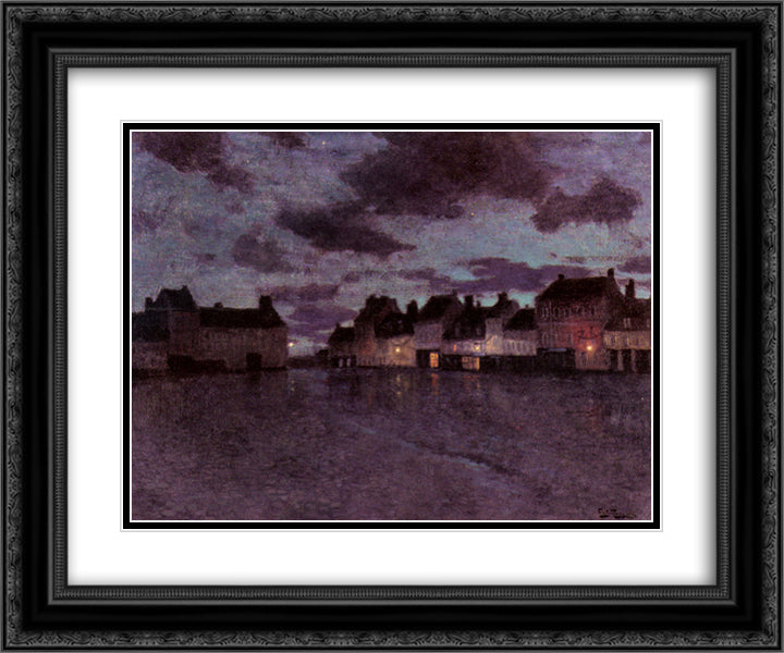 Marketplace in France, after a Rainstorm 24x20 Black Ornate Wood Framed Art Print Poster with Double Matting by Thaulow, Frits