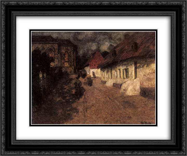 Midnight Mass 24x20 Black Ornate Wood Framed Art Print Poster with Double Matting by Thaulow, Frits