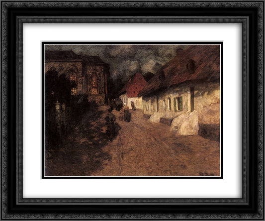 Midnight Mass 24x20 Black Ornate Wood Framed Art Print Poster with Double Matting by Thaulow, Frits