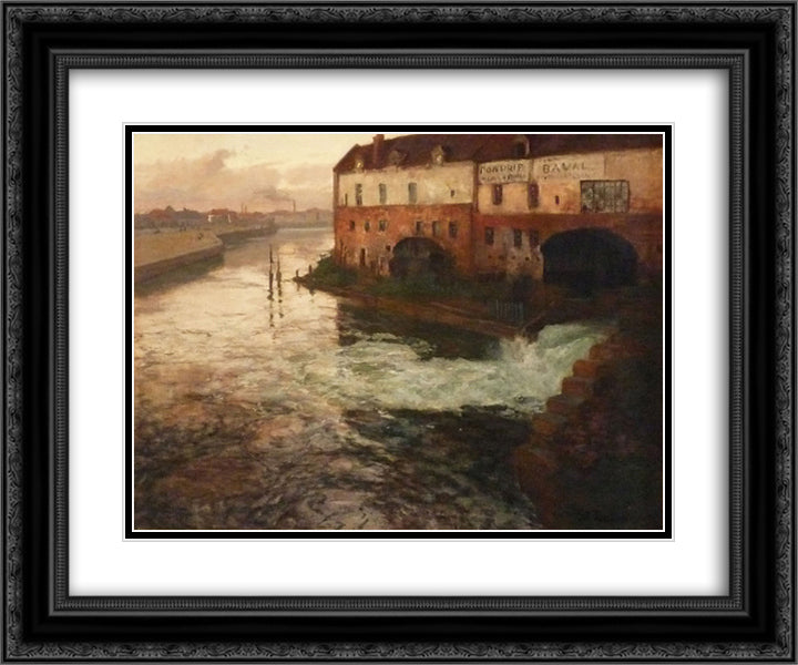 Old factory on the Somme (Evening) 24x20 Black Ornate Wood Framed Art Print Poster with Double Matting by Thaulow, Frits