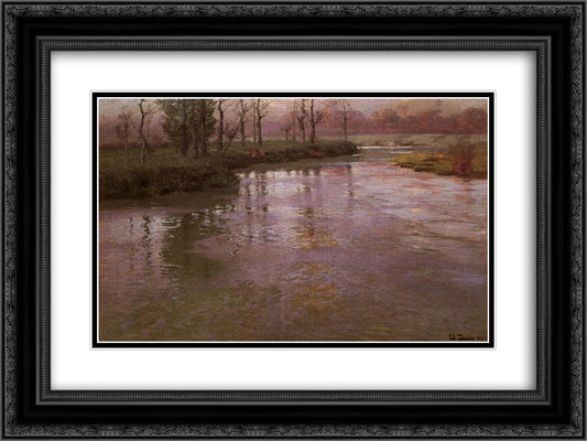 On a French River 24x18 Black Ornate Wood Framed Art Print Poster with Double Matting by Thaulow, Frits