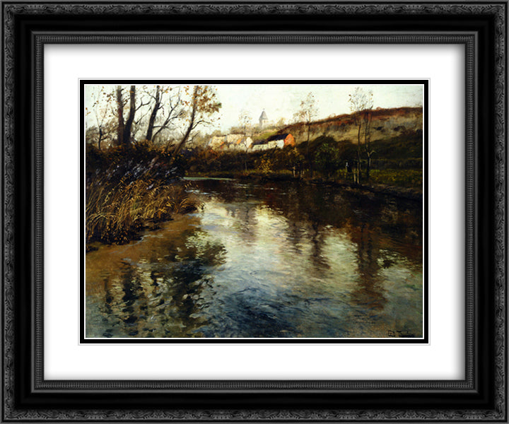 River Landscape 24x20 Black Ornate Wood Framed Art Print Poster with Double Matting by Thaulow, Frits