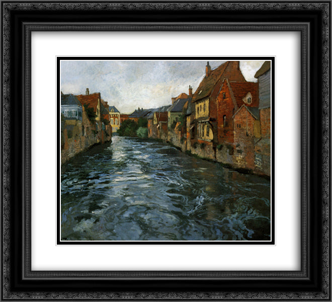 Riverside, View of Abbeville 22x20 Black Ornate Wood Framed Art Print Poster with Double Matting by Thaulow, Frits