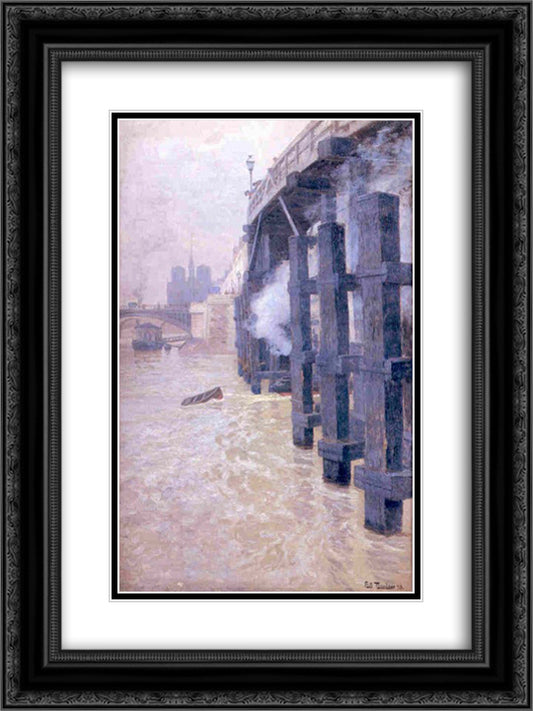 Seine 18x24 Black Ornate Wood Framed Art Print Poster with Double Matting by Thaulow, Frits