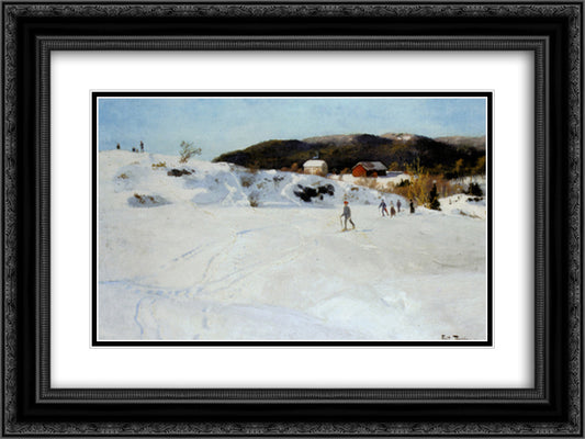 Skiers 24x18 Black Ornate Wood Framed Art Print Poster with Double Matting by Thaulow, Frits