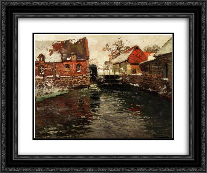 The Mill 24x20 Black Ornate Wood Framed Art Print Poster with Double Matting by Thaulow, Frits