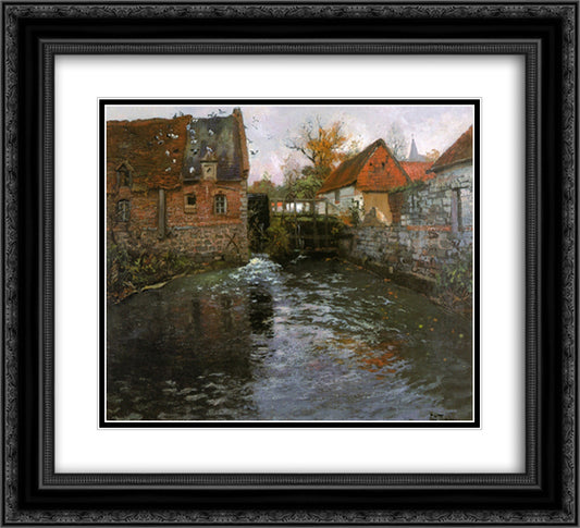 The Mill Pond 22x20 Black Ornate Wood Framed Art Print Poster with Double Matting by Thaulow, Frits