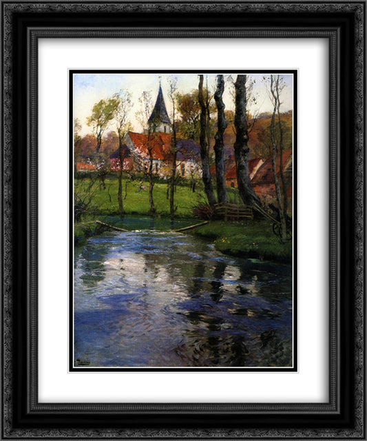 The Old Church by the River 20x24 Black Ornate Wood Framed Art Print Poster with Double Matting by Thaulow, Frits