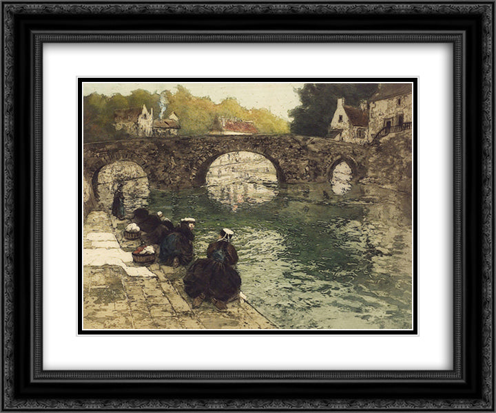 Washerwomen at Quimperle 24x20 Black Ornate Wood Framed Art Print Poster with Double Matting by Thaulow, Frits