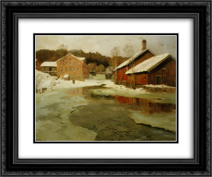 Winter 24x20 Black Ornate Wood Framed Art Print Poster with Double Matting by Thaulow, Frits