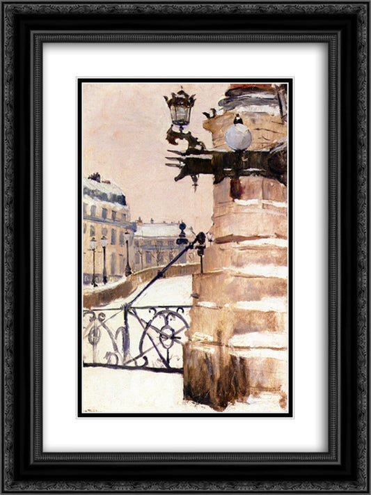 Winter in Paris 18x24 Black Ornate Wood Framed Art Print Poster with Double Matting by Thaulow, Frits