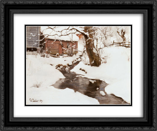 Winter on the Isle of Stord 24x20 Black Ornate Wood Framed Art Print Poster with Double Matting by Thaulow, Frits