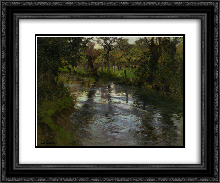 Woodland Scene with a River 24x20 Black Ornate Wood Framed Art Print Poster with Double Matting by Thaulow, Frits