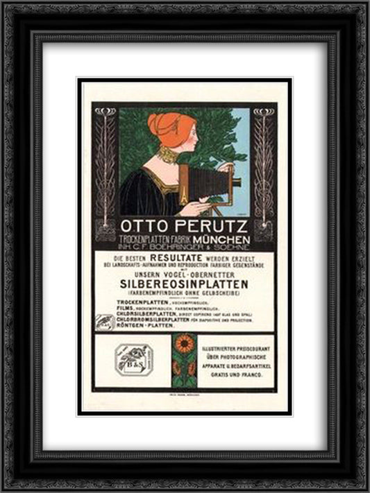 Otto Perutz Lithographic Advertising Card 18x24 Black Ornate Wood Framed Art Print Poster with Double Matting by Rehm, Fritz