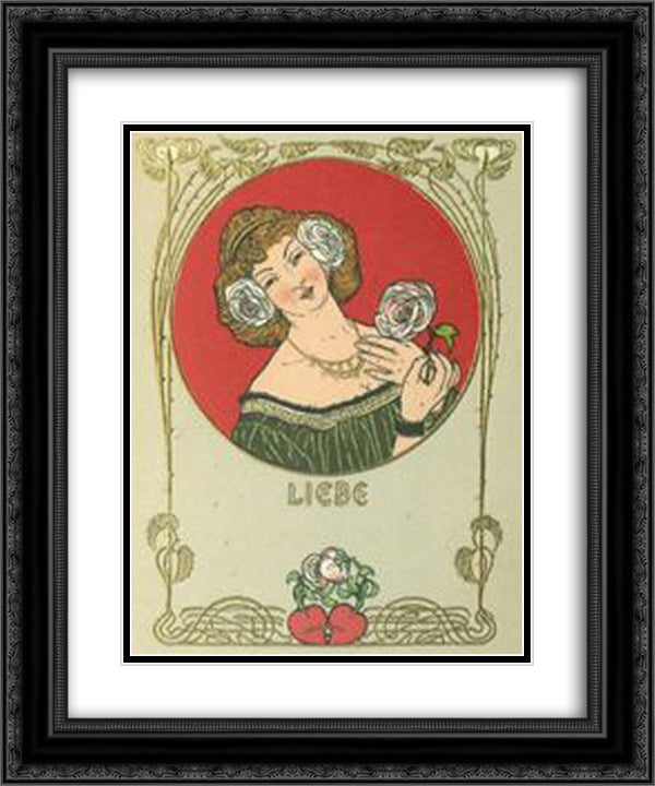 Postcard Love Heart Woman 20x24 Black Ornate Wood Framed Art Print Poster with Double Matting by Rehm, Fritz