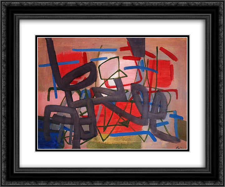 Komposition in Rot und Blau 24x20 Black Ornate Wood Framed Art Print Poster with Double Matting by Winter, Fritz