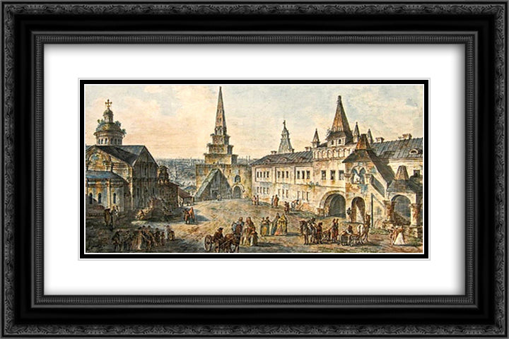 Church of St. John the Baptist, Borovitskaya tower and Stablings prikaz (department) in the Kremlin 24x16 Black Ornate Wood Framed Art Print Poster with Double Matting by Alekseyev, Fyodor