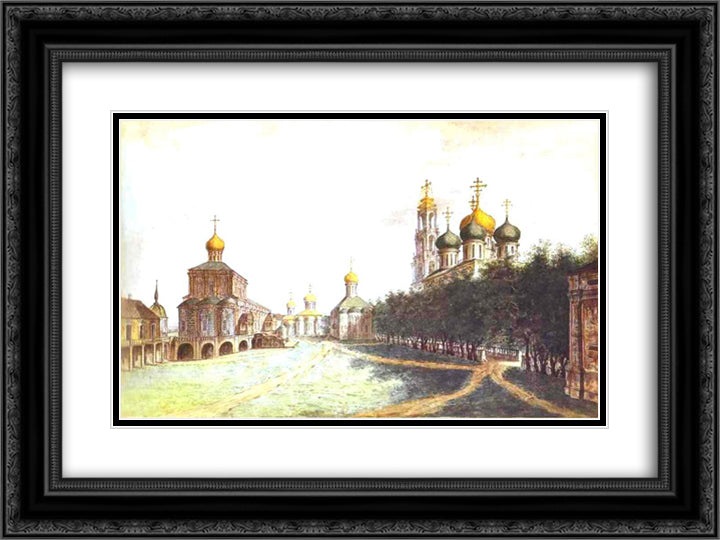 The Monastery of Trinity and St. Sergius 24x18 Black Ornate Wood Framed Art Print Poster with Double Matting by Alekseyev, Fyodor